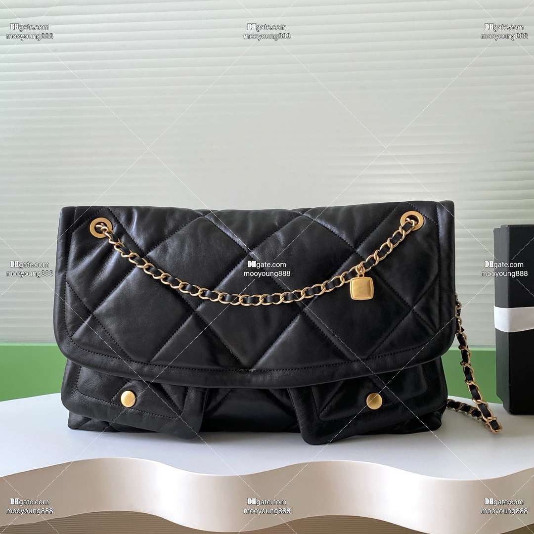 12A Upgrade Mirror Quality Designer Shopping Bags for Women Large Capacity Tote Bag Luxury Lambskin Handbag 45cm Shoulder Chain Bags Black Purse AS5727