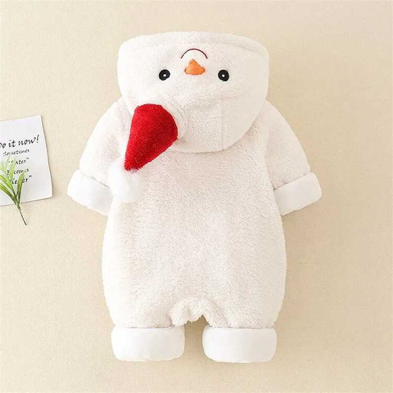 Christmas Lovely Snowman Baby Girls Romper Jumpsuits Winter Thicken Onesie Cartoon Childrens Clothing Soft Baby Hoodie Coverall C251009