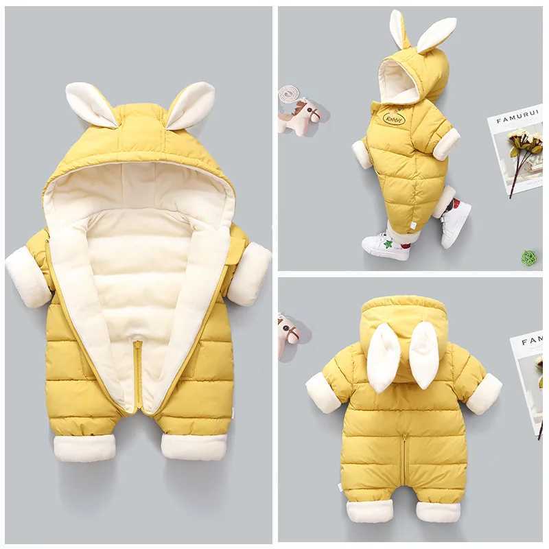 OLEKID 2025 Winter Baby Romper Plus Velvet Warm Baby Girl Snowsuit Cartoon Rabbit Baby Boys Jumpsuit Toddler Girl Overalls C251009