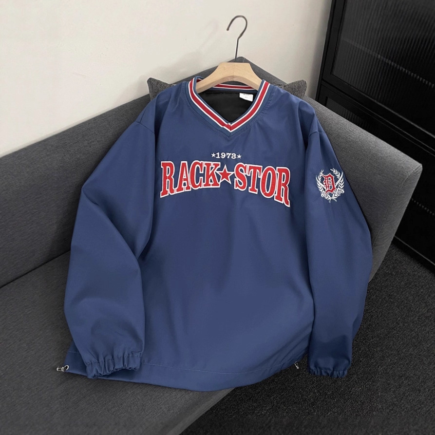 American Retro Ribbon V-neck Baseball Sweatshirt Men's Street Loose Couple Pullover Sports Designer Shirt Designer Hoodie Jersey Long Sleeve Top