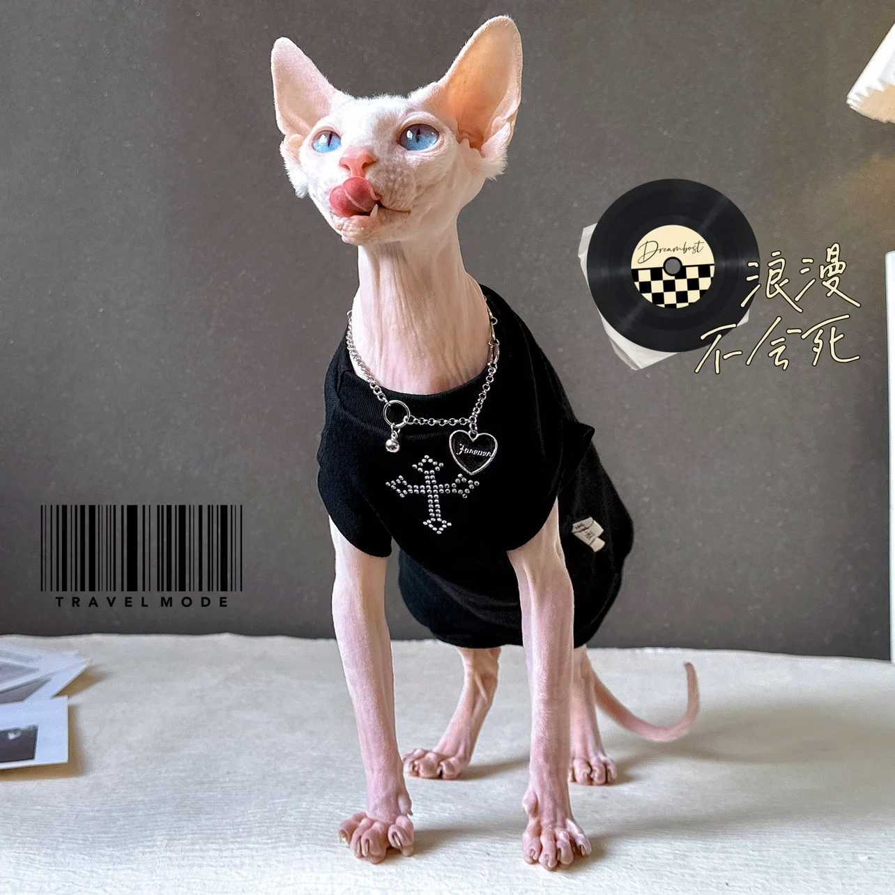Devon Rex Cat Clothes Sparkling Diamond Studded Black Cat Vest for Summer Hairless Cat Clothes Sphynx Cat Clothes C251009