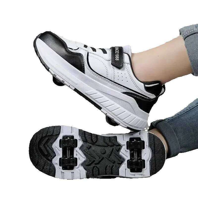 New Four Wheel Womens and Girls PU Leather Roller Fashion Boys Sports Shoes Breathable Childrens Skateboarding Size 30-40 W250225 J250625