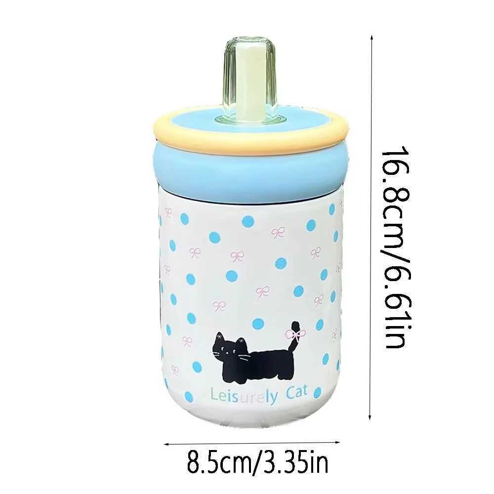 LeakProof 500ml Insulated Water Cup Cartoon Black Cat Thermos Bottle with Handle Vacuum Flask Straw Drinking Cup For Girl C251008