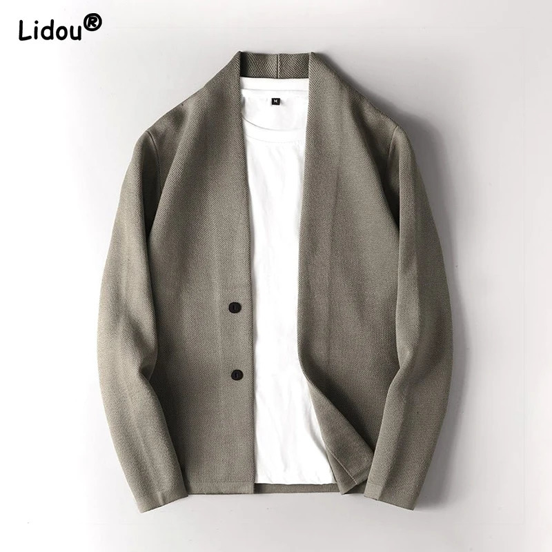 Spring and Autumn High End Fashion Business Leisure Slim Fit Handsome Versatile Vneck Single Breasted Sweater Cardigan 2501008