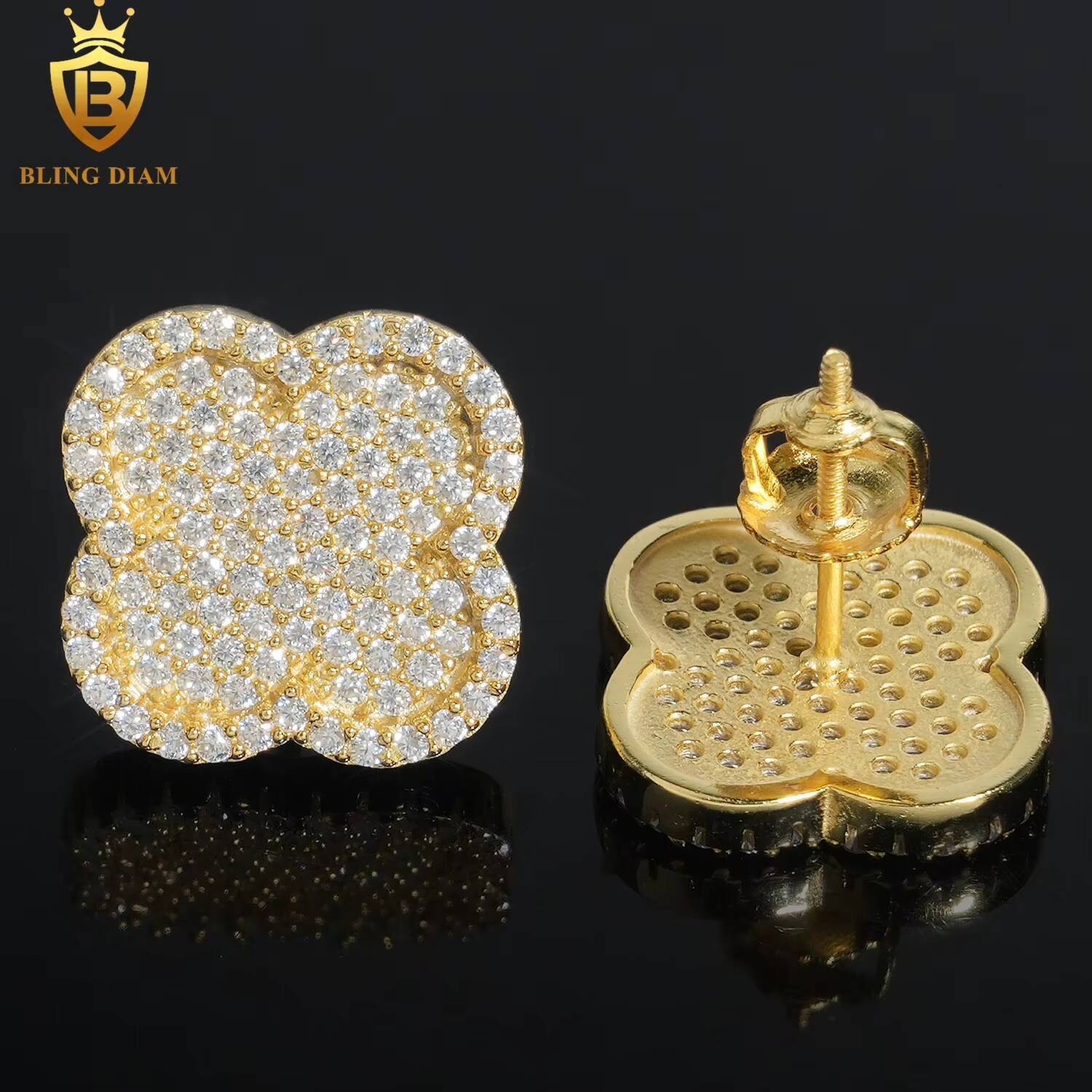 Fine Jewelry 925 Sterling Silver Vvs1 Moissanite Clover Stud Earrings Rose Gold Plated Gra Certificate