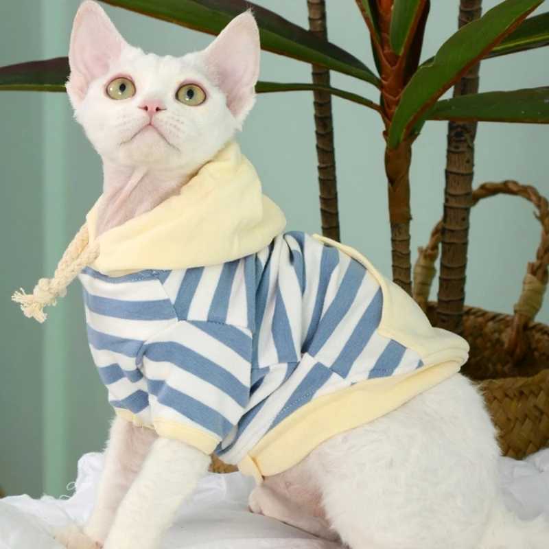 Fasion Sphynx Cat Striped hooded Sweatshirt Sphynix Cat Clothes Jacket Devon Rex Turtleneck Cotton Coat for Spring Autumn Winter C251009