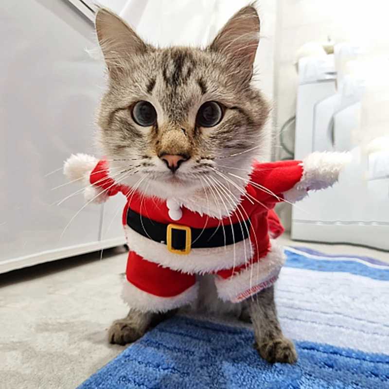 Warm Cat Clothes Funny Cosplay Kitten Christmas Costumes For Small Dogs Cats Santa Claus Outfits Pet New Year Party Costumes C251009