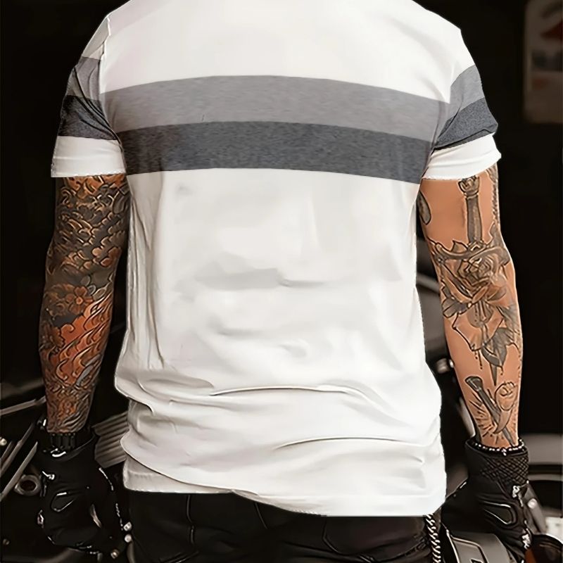 Men's Paris-Inspired Color Block T-Shirt - Breathable Polyester Net Fabric Casual Tee-28