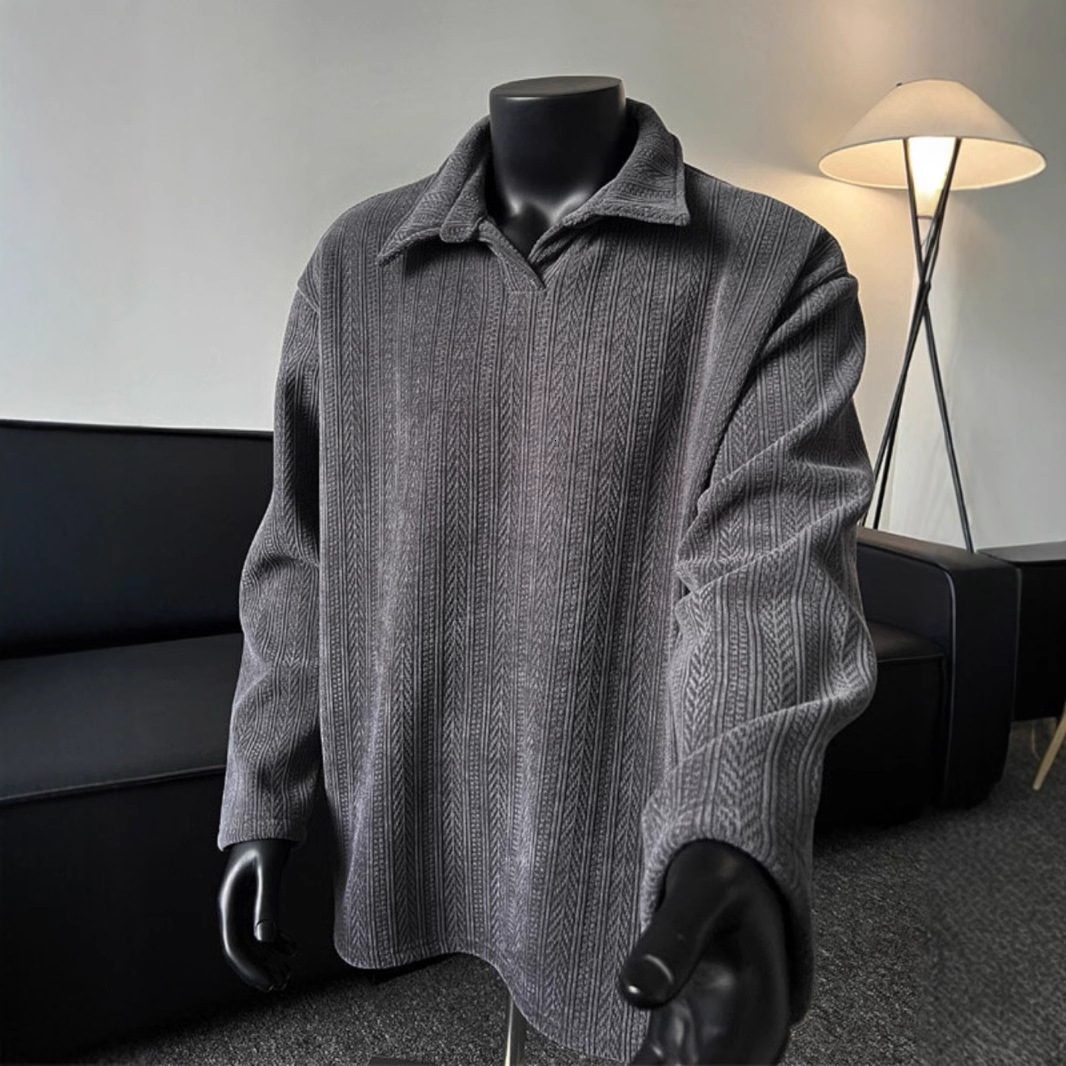 Old Money Style Wheat Ear Pattern Polo Designer Shirt Collar Sweatshirt Men's Spring American Designer Hoodie Retro Vintage High-end Cool Jacket