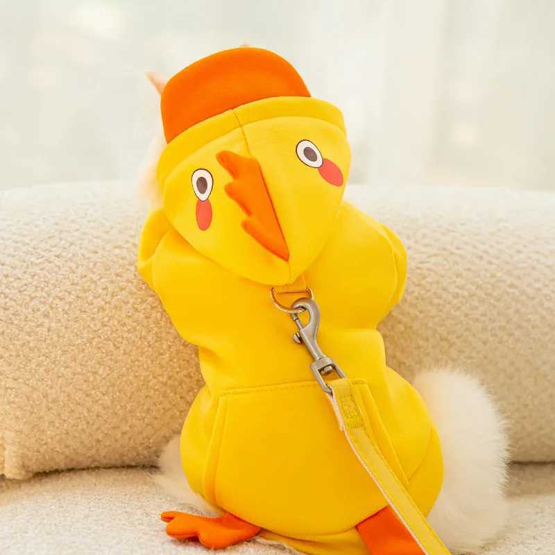 Yellow Chicken Threedimensional Cute Small Animal Traction Hoodie Twofoot Autumn Winter Pet Cat Dog Clothes C251009