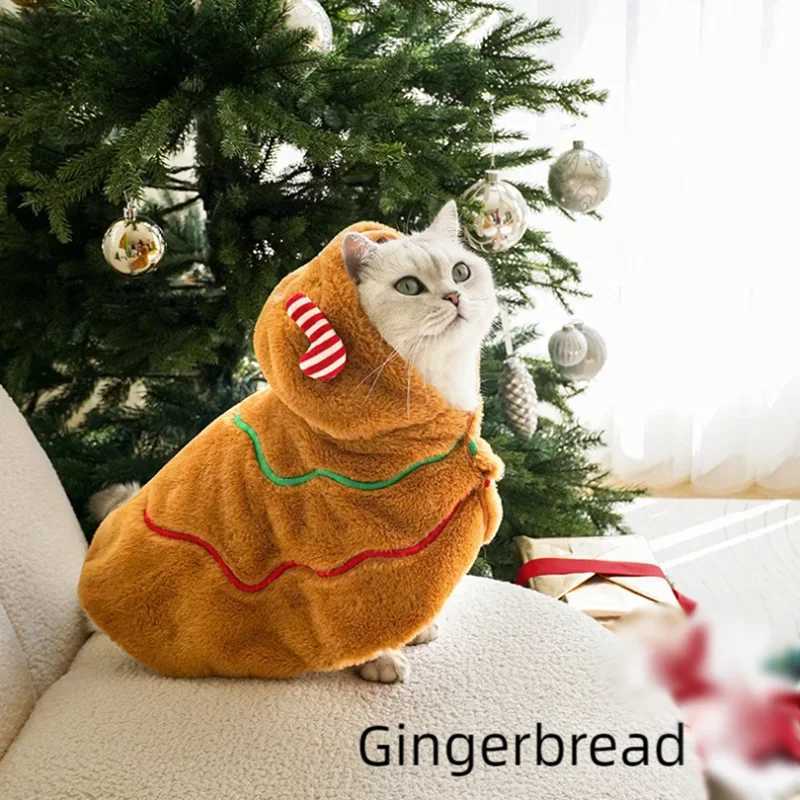 Gingerbread Man Cat Cloak Winter Warm Pet Clothes Cat Clothes Thick Velvet Dog Windproof Cloak C251009