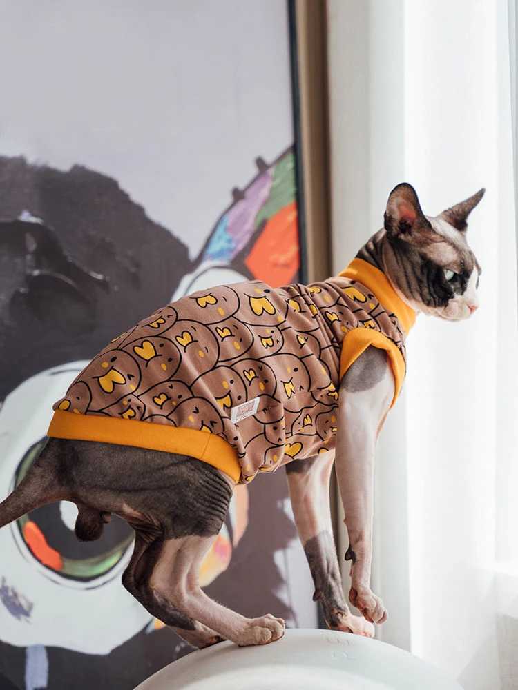 Sphynx Cat Clothes Cat Cotton Tshirt Fashion Cartoon Vest For Hirlless cat Devon Rex Coat in good elasticity For Spring Outwear C251009