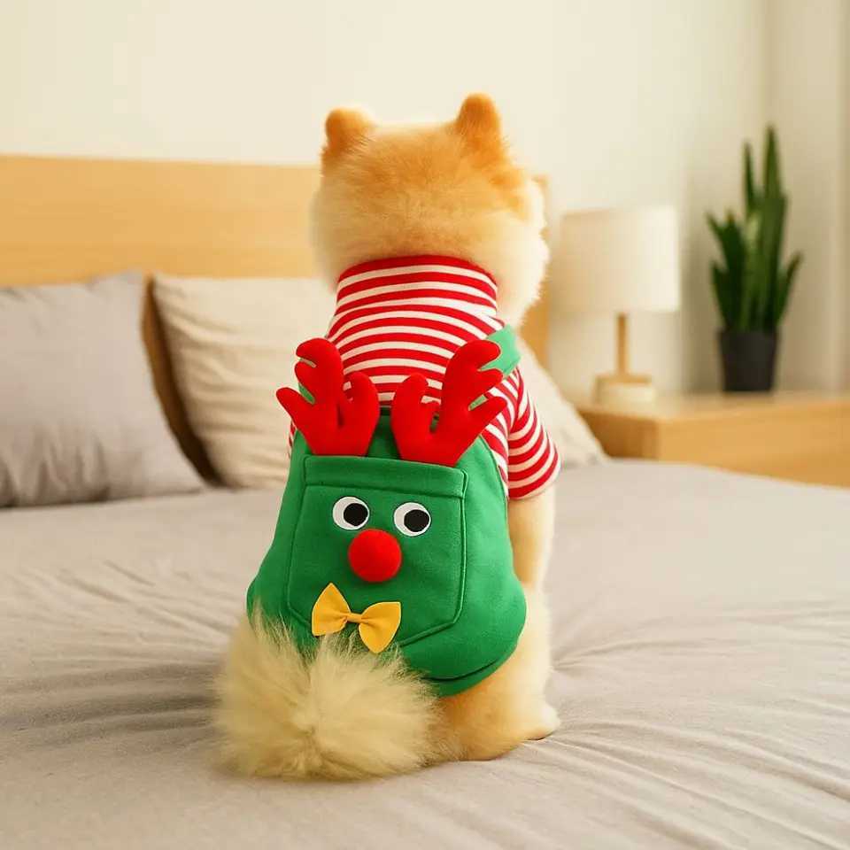 Striped Dog Christmas Clothing Warm Breathable Dog Four Legged Clothes Comfortable Elk Pocket Pet Dress Up Costume C251009