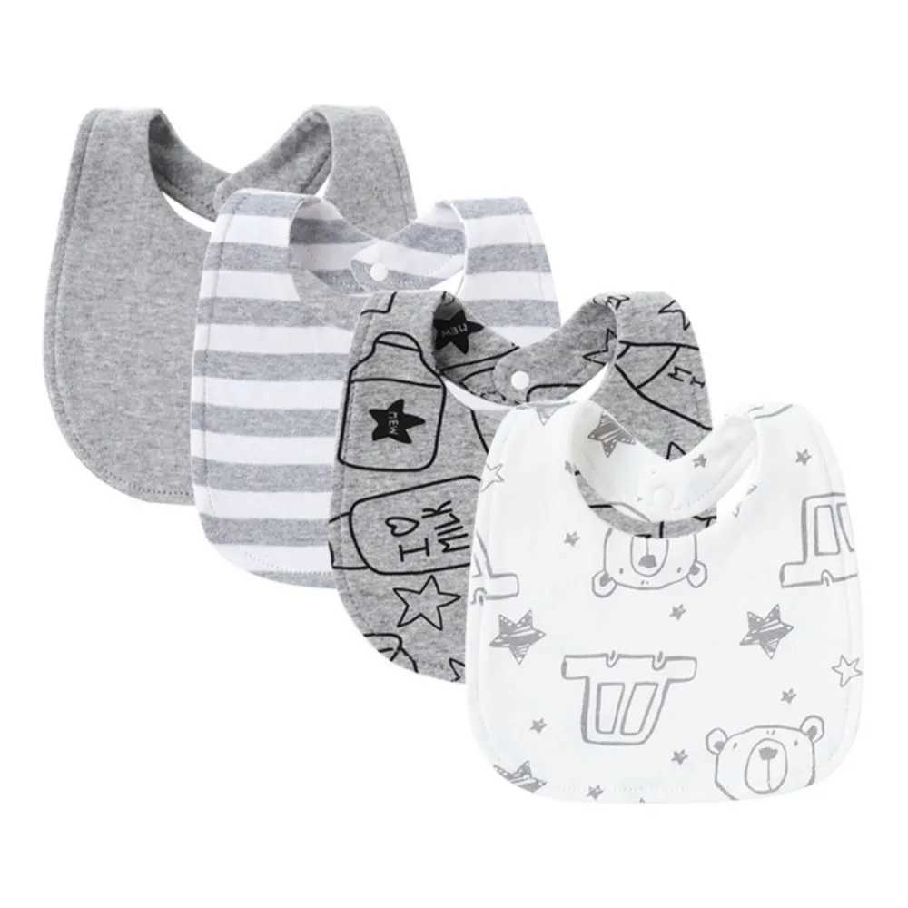 4Pcs High Quality Cotton Bib Cartoon Print Double Layers Saliva Towels Bibs Set Infant AccessoriesJ2510091