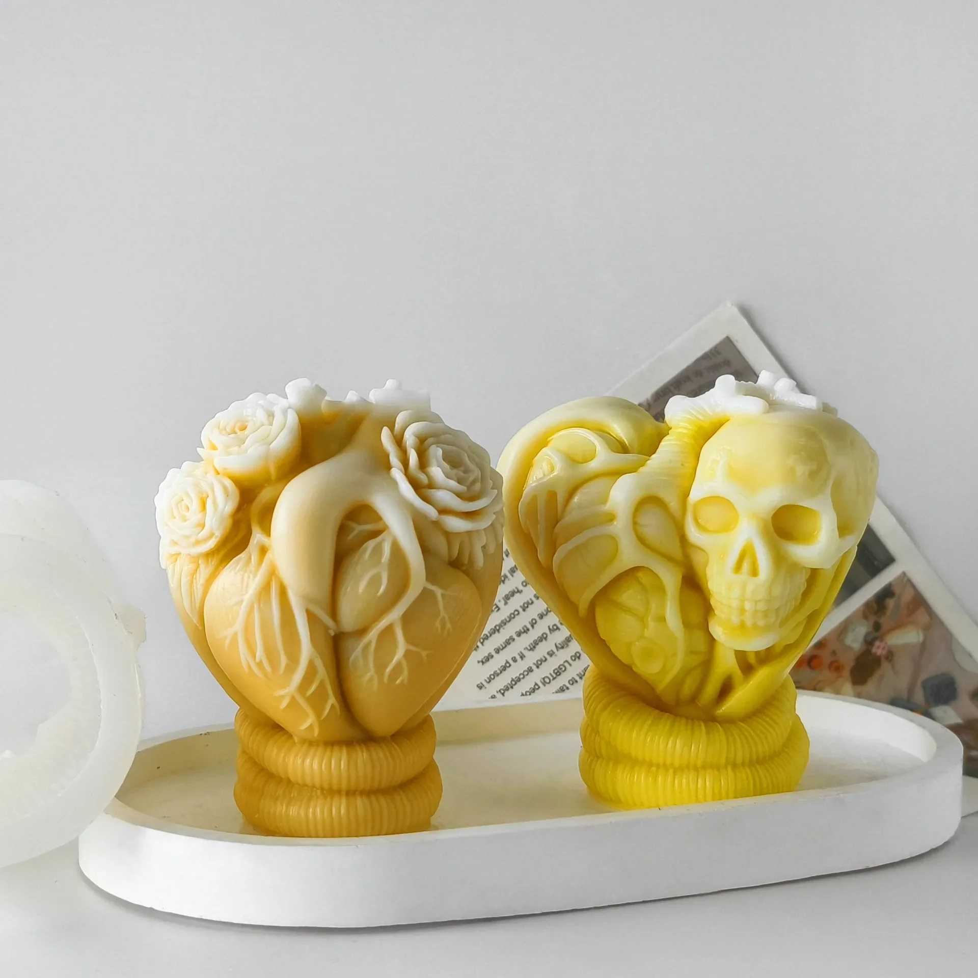 Handmade Aroma Plaster Ornaments Molds DIY Human Heart Candle Making Supplies 3D Halloween Skull Hearts Silicone Mold S25109 S260204