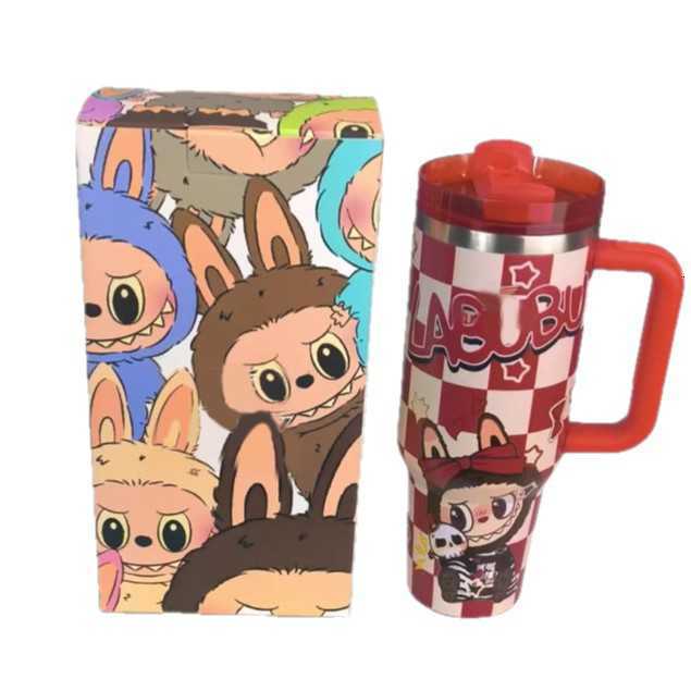 40OZ Labubu series stainless steel insulated and cold-resistant car cup handle, vehicle ice breaker cup, large capacity water cup X2506051