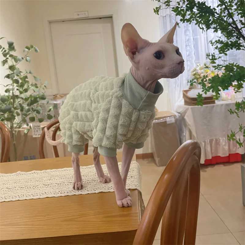 Sphynx Cat Turtleneck Winter Green Sweater Hairless Cat Clothes Thick Warm 4legged Coat Purple Fleece Jacket for Devon Rex C251009