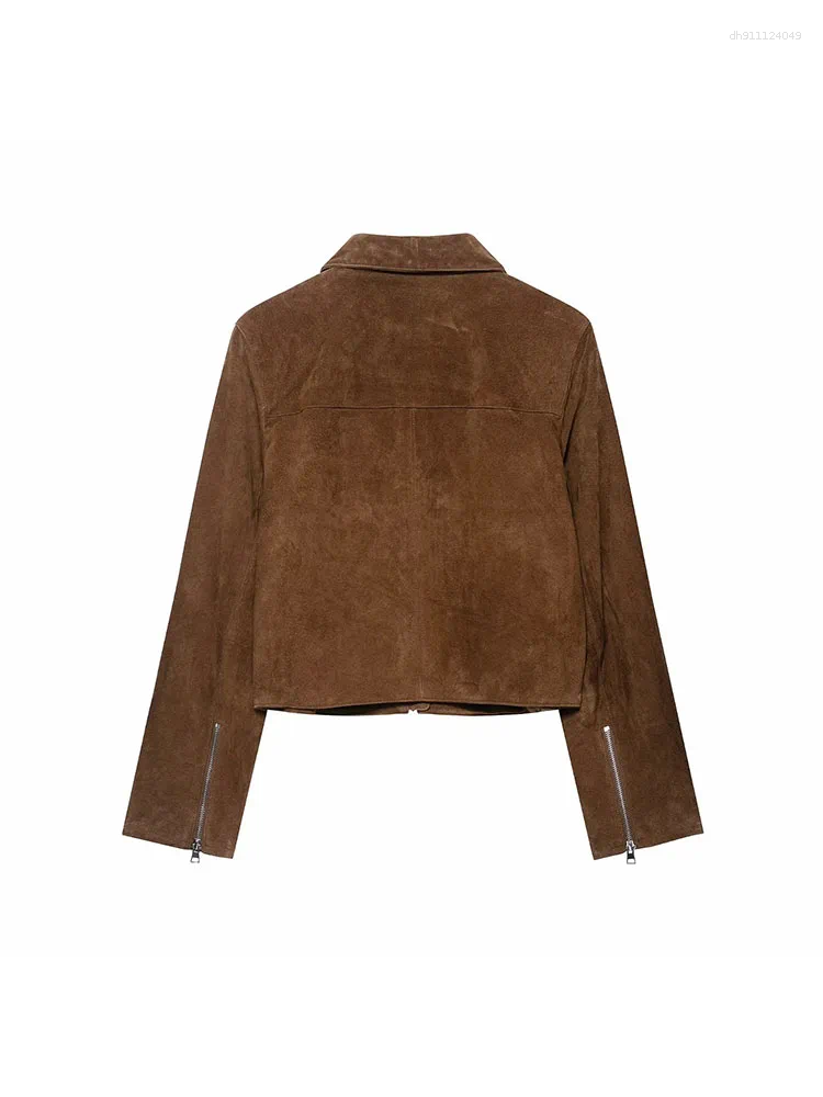 Women's Jackets 2025 Autumn Vintage Women Short Jacket Lapel Long Sleeve Zippers Female Outwear Elegant Lady Streetwear