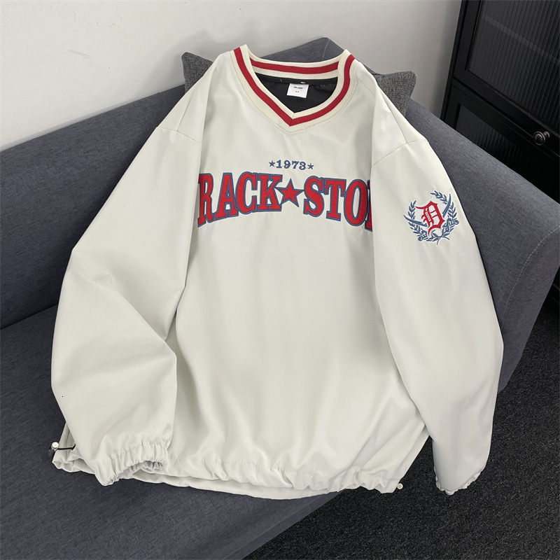 American Retro Ribbon V-neck Baseball Sweatshirt Men's Street Loose Couple Pullover Sports Designer Shirt Designer Hoodie Jersey Long Sleeve Top
