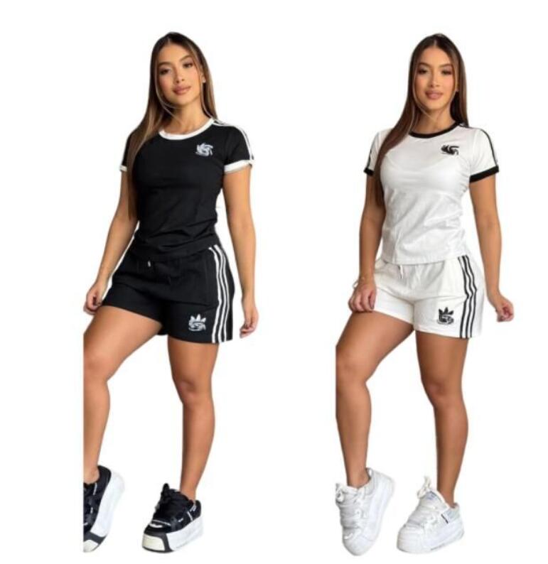 Designer Women's striped Tracksuits embroidered Casual slim suits Round Neck Short Sleeved T-shirt Shorts Two-piece Set