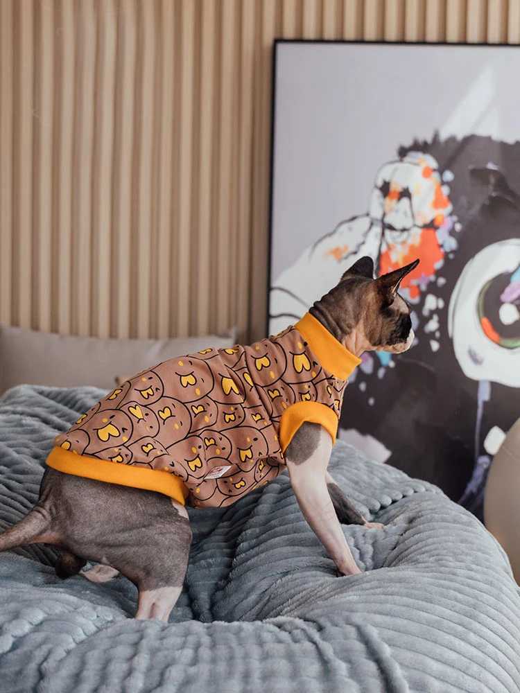 Sphynx Cat Clothes Cat Cotton Tshirt Fashion Cartoon Vest For Hirlless cat Devon Rex Coat in good elasticity For Spring Outwear C251009