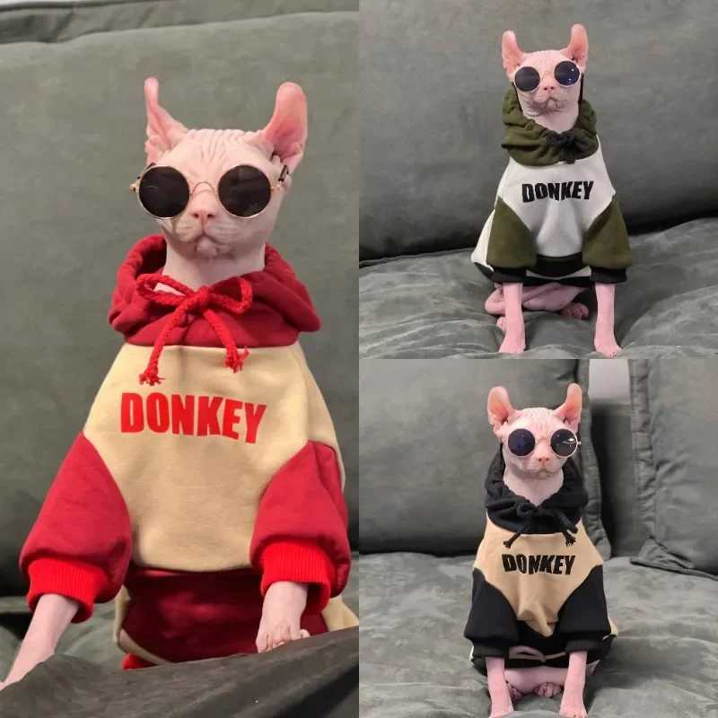 Warm Fashion Hooded Sweatshirt for Sphynx Cat Clothing Winter Thick Long Sleeves Coat for Devon Rex Soft Loungewear for Kittens C251009