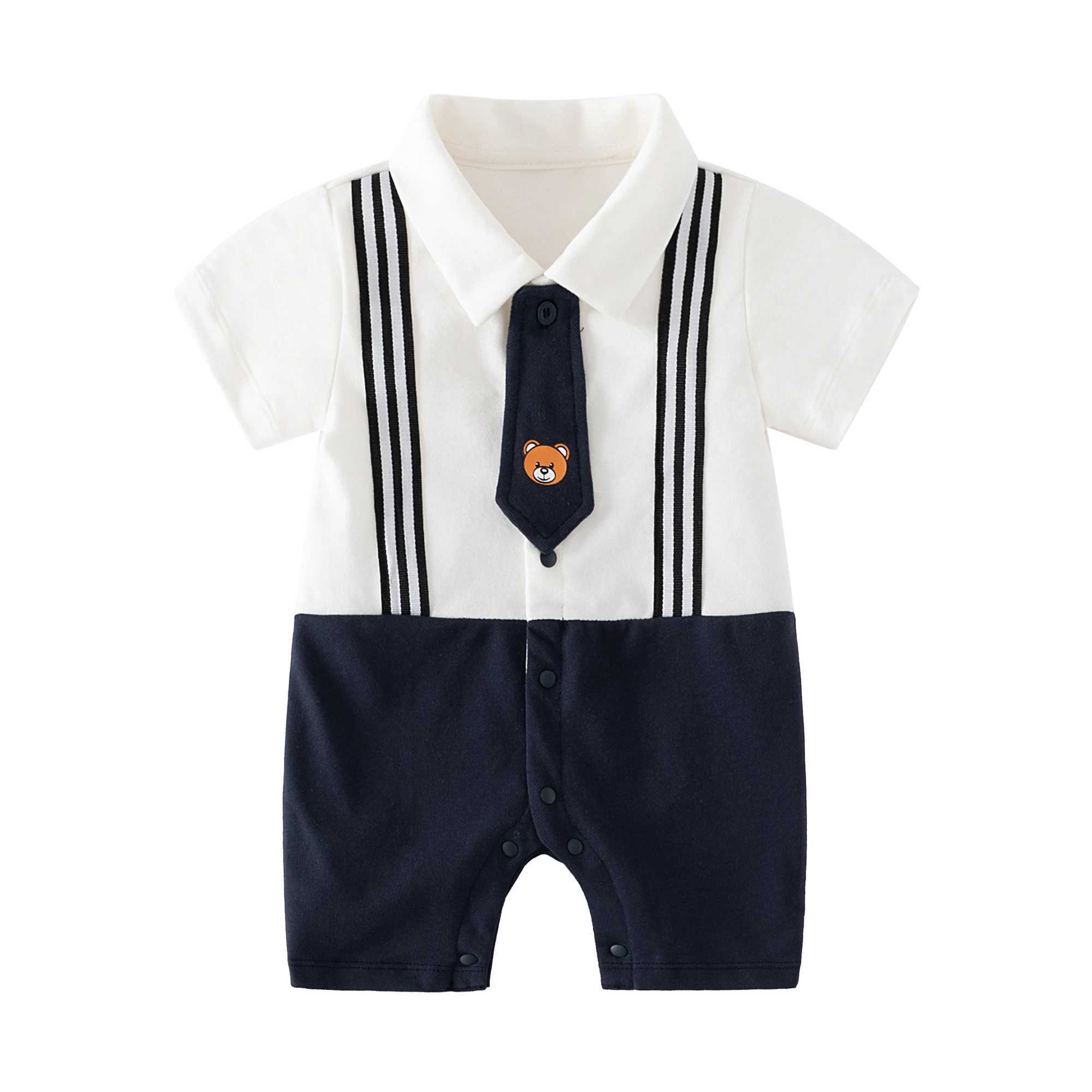 British style baby jumpsuit summer style pure cotton fashionable gentleman baby boy full moon hundred days summer clothes C251009
