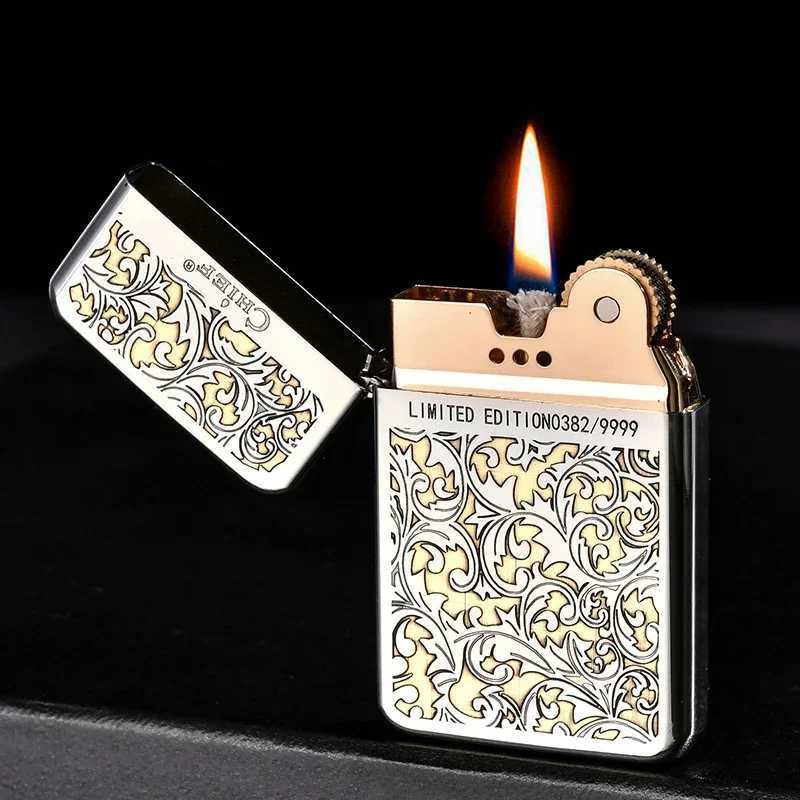 CHIEF Pure Copper Vintage Engraved Tang Grass Windproof Kerosene Lighter Thin Durable Portable Limited Edition Mens Gift W251009