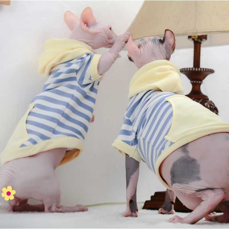 Stripe Cat Clothes Winter Warm Cotton Kitten Hoodies Soft Sphynx Costumes Sphinx Cat Jacket Coat For Small Medium Dogs Cats C251009