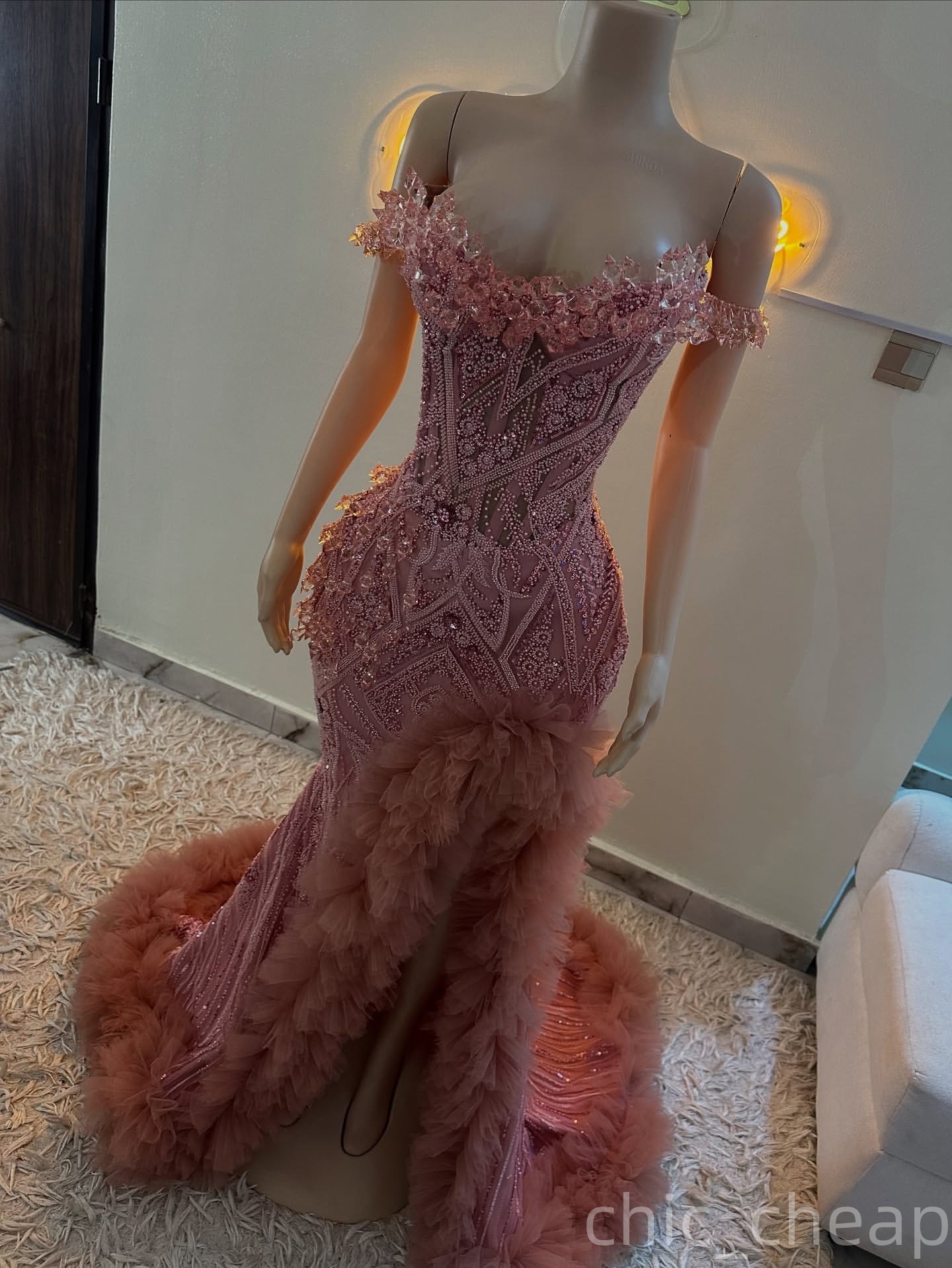 Blush Pink Mermaid Prom Dresses 2025 Rhinestones High Split Sequined Evening Formal Party Second Birthday Engagement Gowns Plus Size Dress For Special