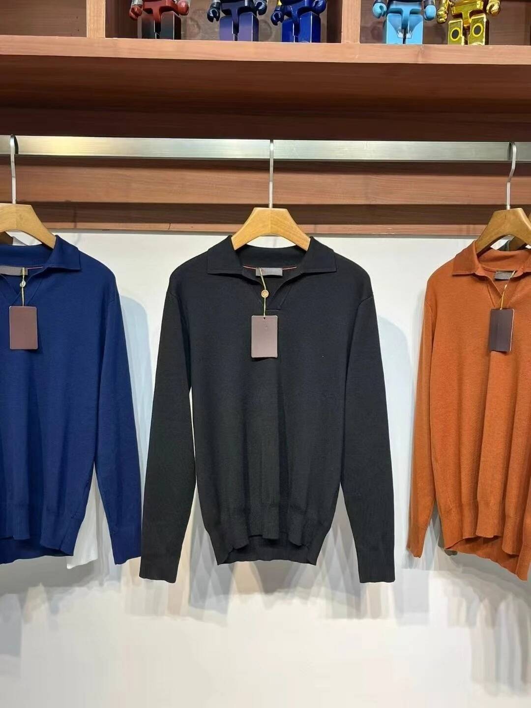 LP Lapel Wool-Blend Knitted POLO Men's Long-Sleeved Sweater