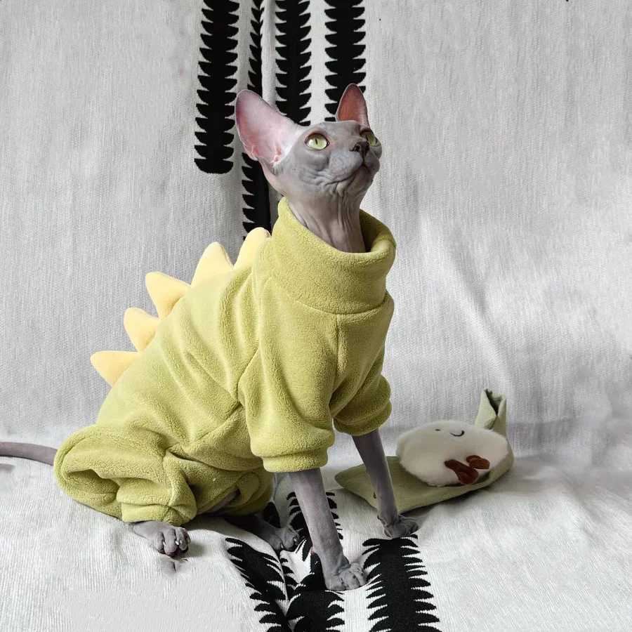 Dinosaur Shape Fleece Sweatshirt for Cats in Winter Cute Cartoon 4legged Warm Purple Blue Coat for Sphynx Cat Soft Jumpsuit C251009