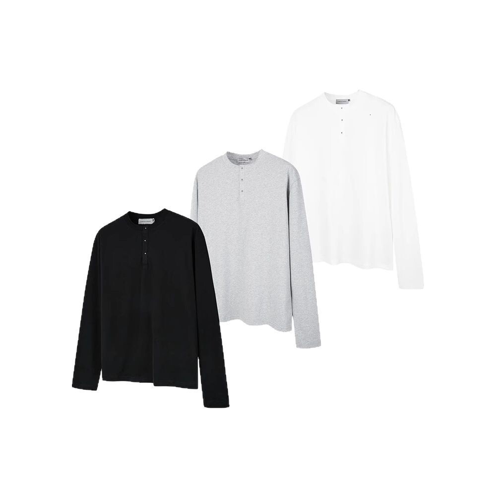 Designer Hoodie Light Gray American Style Henley Collar Long Sleeve Men's Spring And Autumn Designer Shirt High-end Silhouette T-shirt Cleanfit S