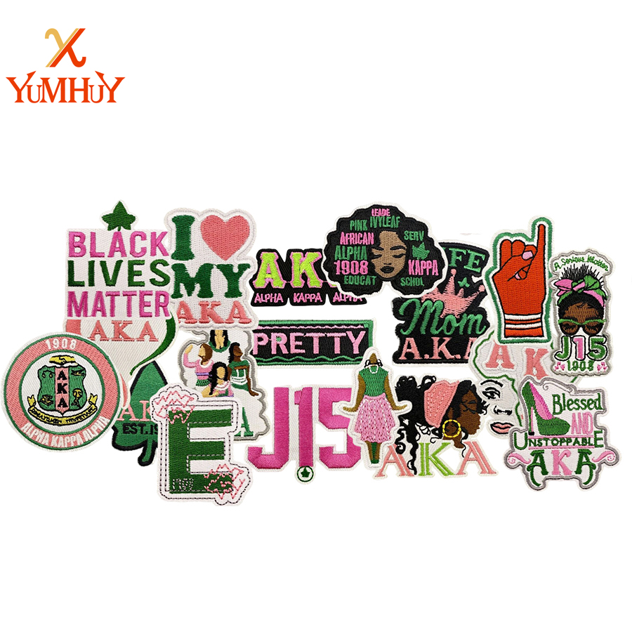 Pink/Green 1908 Greek Letter Embroidered Iron - on Patch Greek Sorority Badges DIY Jackets T - Shirts Bags Shoes Jeans Caps
