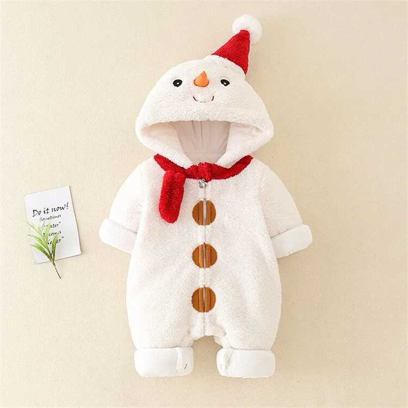 Christmas Lovely Snowman Baby Girls Romper Jumpsuits Winter Thicken Onesie Cartoon Childrens Clothing Soft Baby Hoodie Coverall C251009