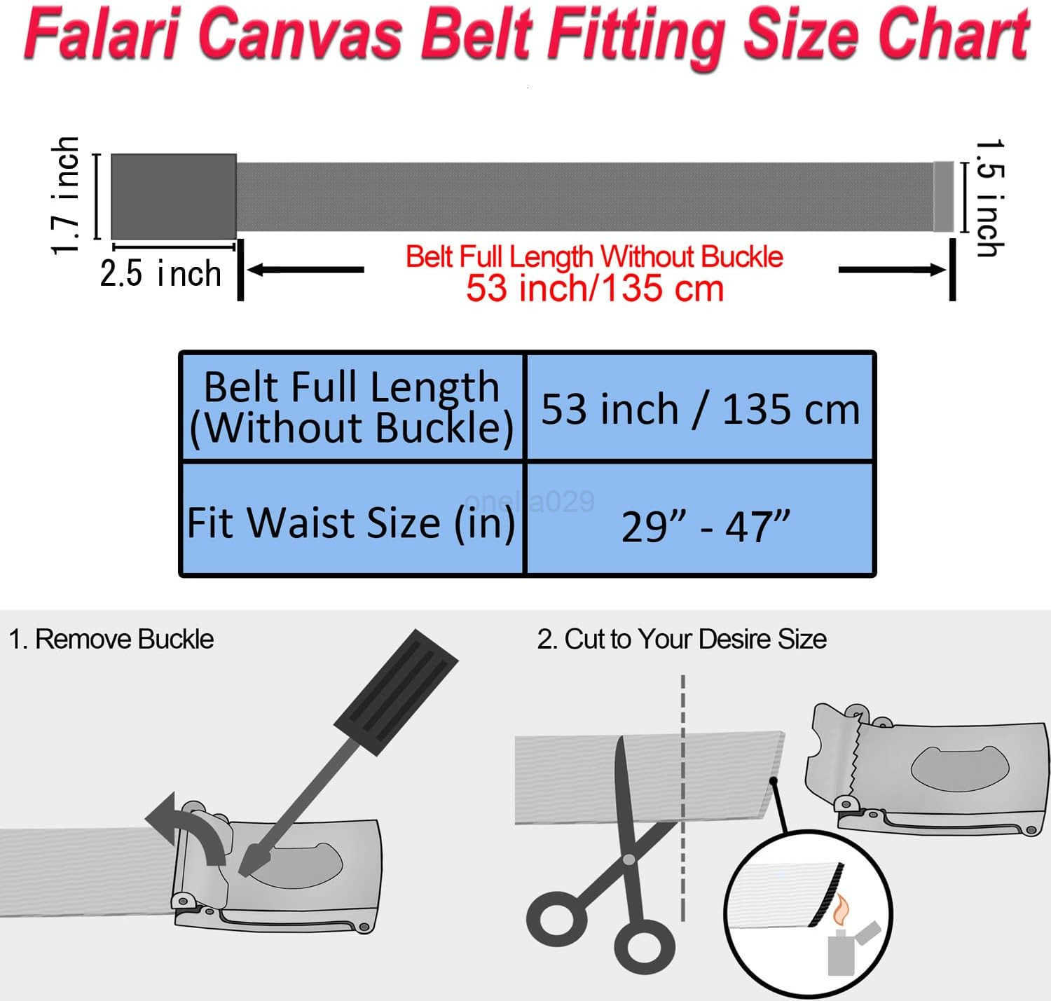 Falari Canvas Web Belt Fully AdjustabLE Cut to Fit Belt Flip Top W251009
