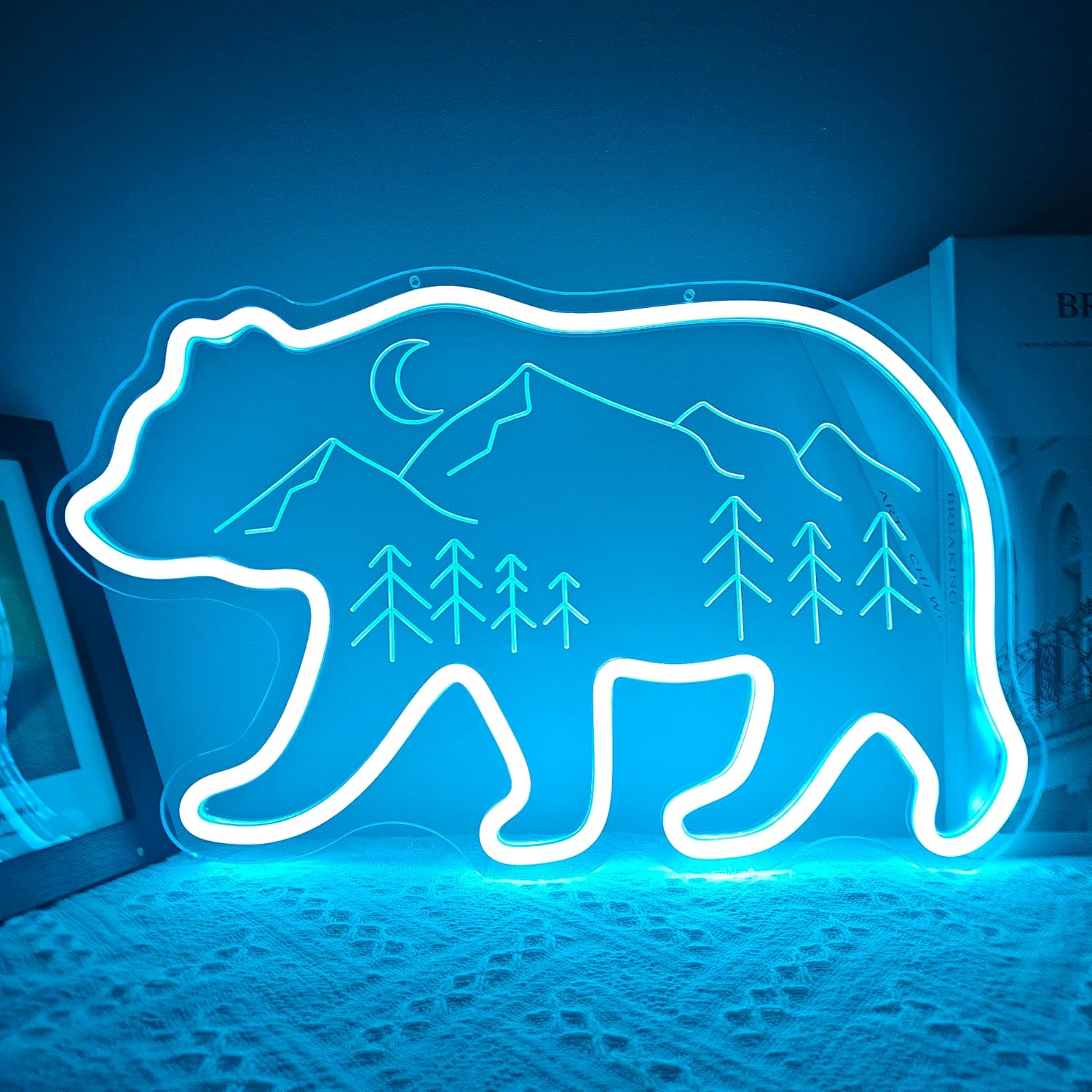 Grizzly Bear Neon office living room Mountain view Wall decoration Forest animal decoration