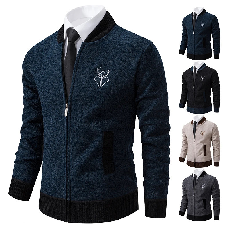 Sweater Cardigan Knitted Mens Clothing Korean Style Long Sleeve Fleece Warm Overcoat Baseball Jumper Wool Sweatercoat 2501008