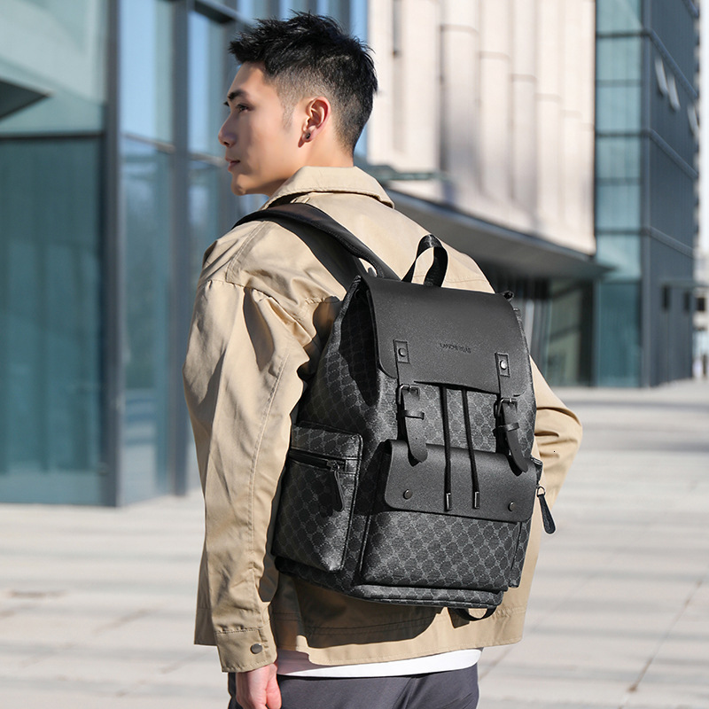 Men's Plaid Designer Bag Commuter Casual Backpack Large Capacity Business Travel Luxury Bag Work Laptop Bag