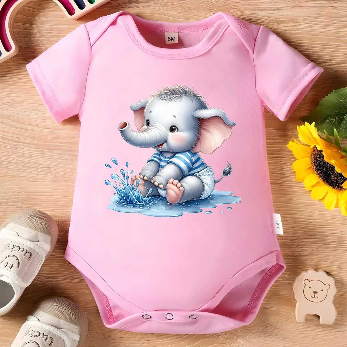 Cute Baby Elephant 100 Cotton Baby Clothe Baby Onesie Bodysuit Cute Print for 0 To 12 Months Newborn Short Sleeves Romper C251009