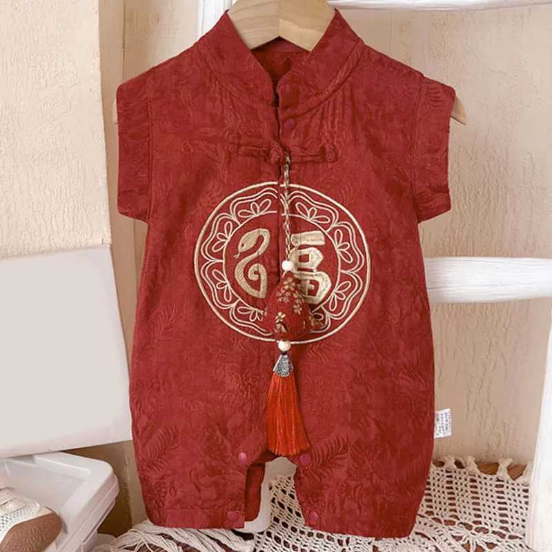 Summer Baby Boy Clothes 3 To 6 Months Chinese Style Embroidery Cute Red Birthday Sleeveless Jumpsuits Rompers Newborn Items B024 C251009