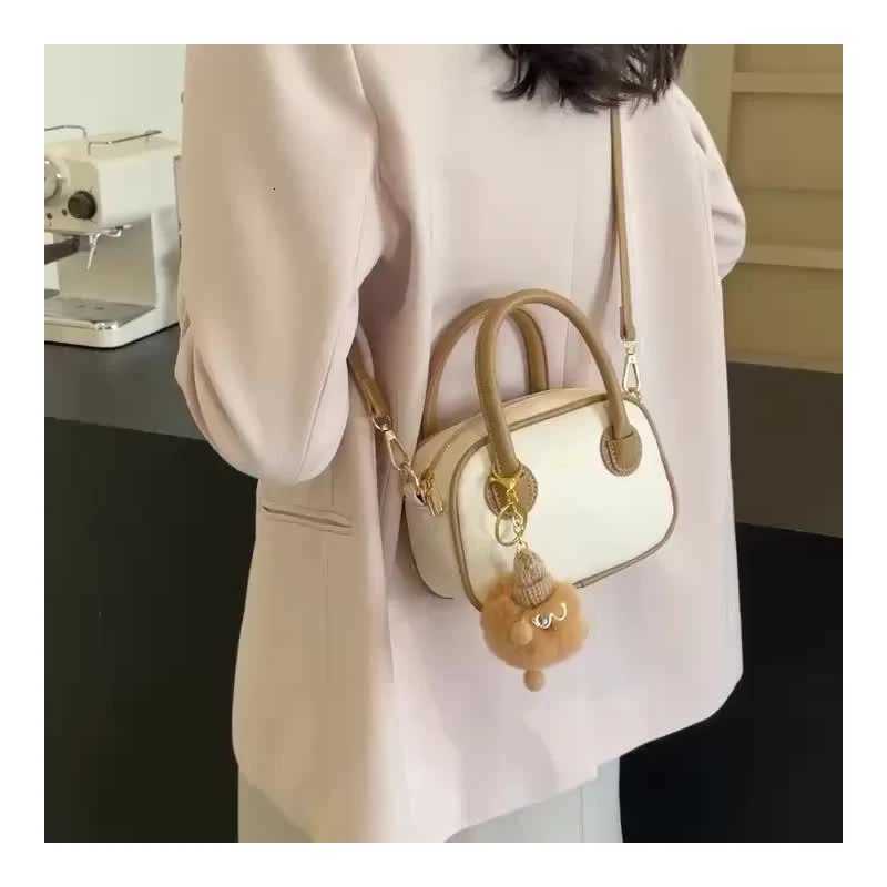 Lady Cvertible Crossbody Bag Fur Accents Detachable Shoder Strap Zip Closure Suitable for Both Casual Single Shoder Bag D251009