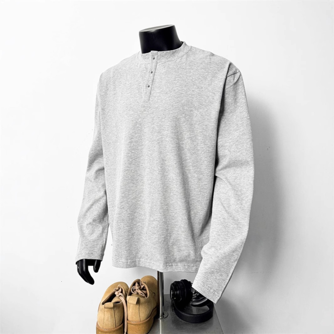 Cleanfit Gray Henry Designer Shirt Collar Long Sleeve T-shirt For Men Spring Heavyweight Inner Layer Sweatshirt Basic Solid Color Designer Hoodie Base Shirt