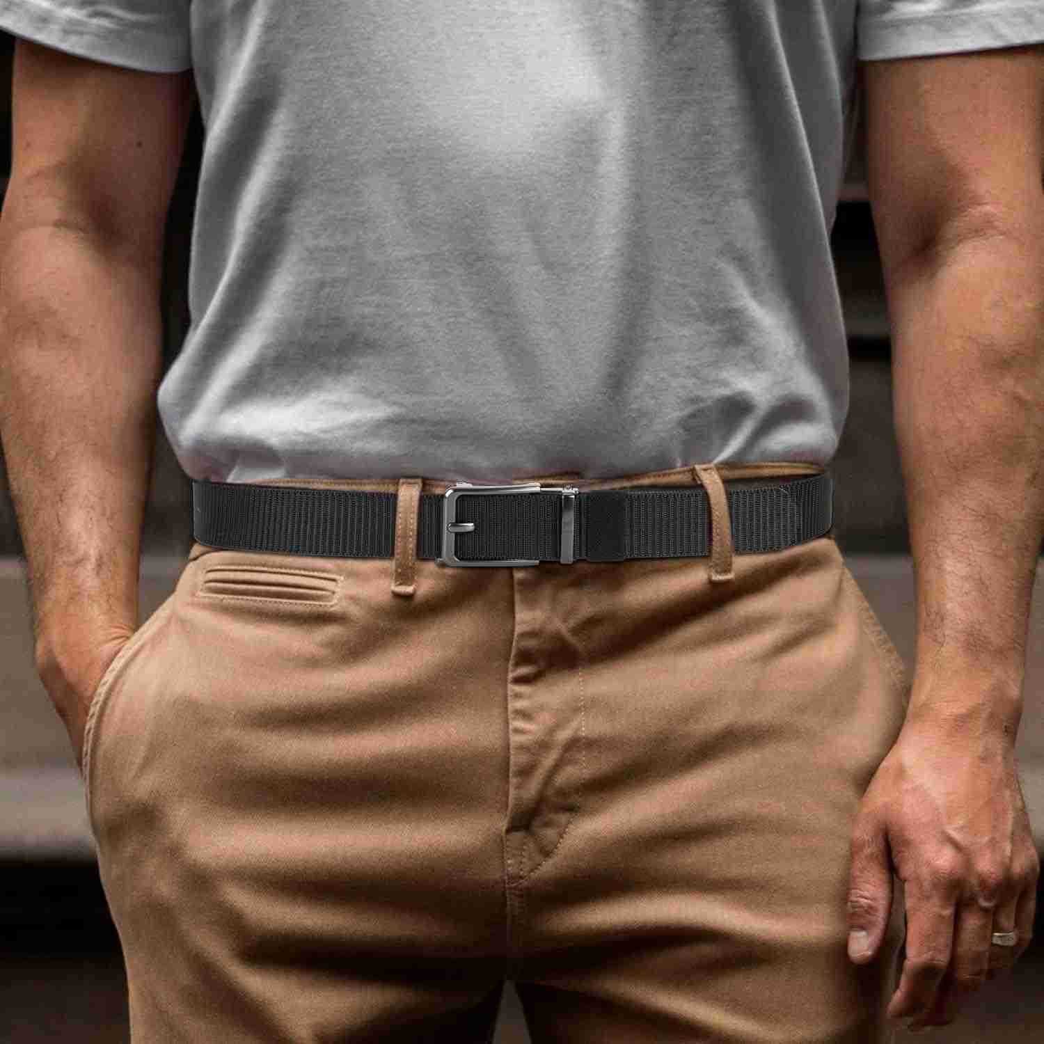 Mens Black Canvas Belt Stylish and Durable Waist Accessory W251009