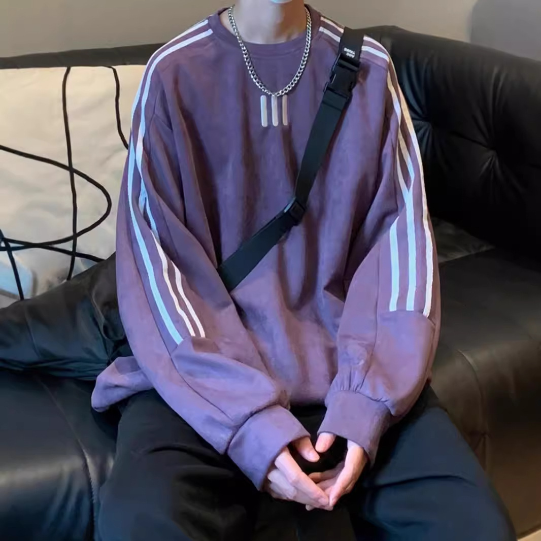 Ume Purple Three-stripe Sweatshirt For Men Spring Designer Shirt And Autumn American Retro Designer Hoodie Loose Heavyweight Suede Casual Sports Hoodless Jacket