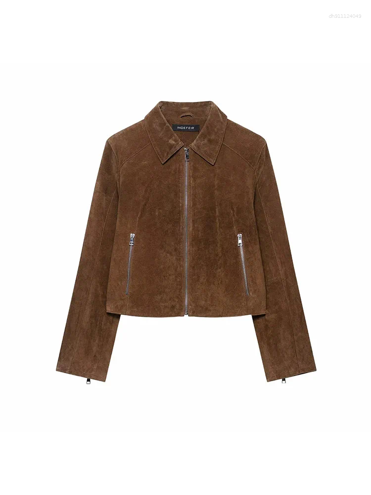 Women's Jackets 2025 Autumn Vintage Women Short Jacket Lapel Long Sleeve Zippers Female Outwear Elegant Lady Streetwear