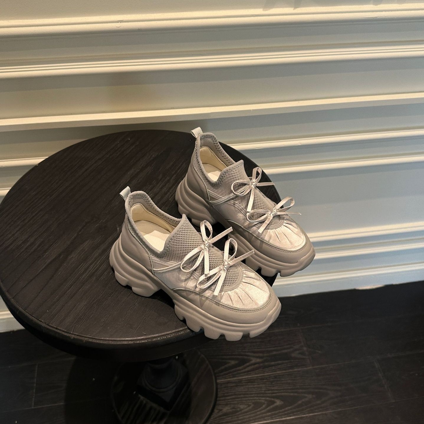 Women's Sports Designer - Thick soled Height Boosting Round free shipping Head Luxury shoes Bow Hot