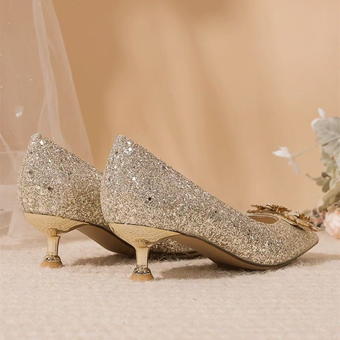 Low Heeled Wedding Shoes For 2025, New Main Wedding Dress Bride Shoes, High Heels For Women, Slim Heels That Are Not Tiring For Feet, Suitable For Dai
