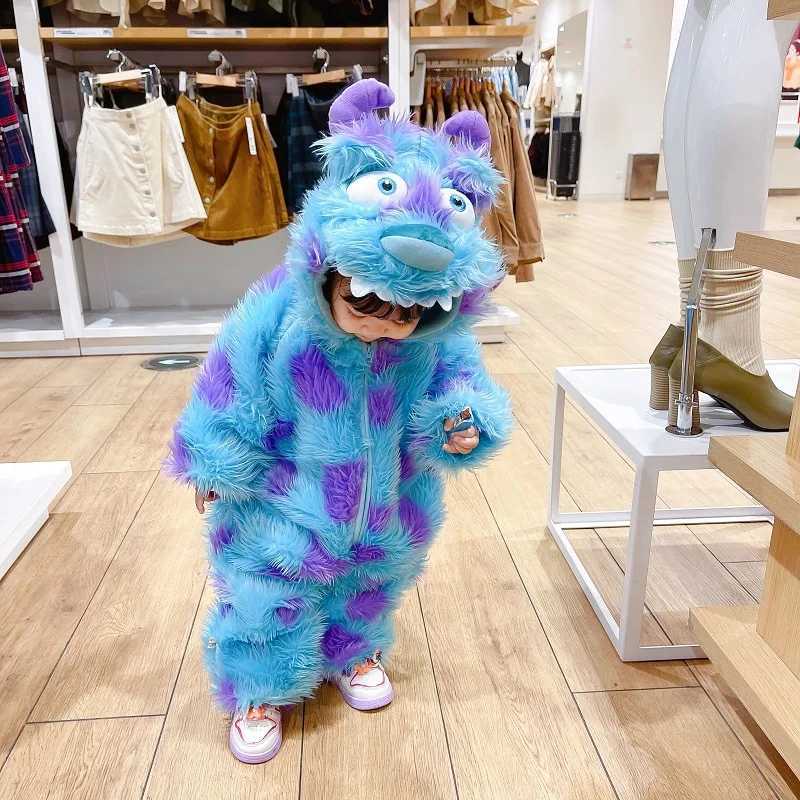 Cute Sully Monster Costume For Kids Halloween Kawaii Outfit Baby Boy Girl Winter Cosplay Clothes Warm Soft Romper Blue Suit C251009