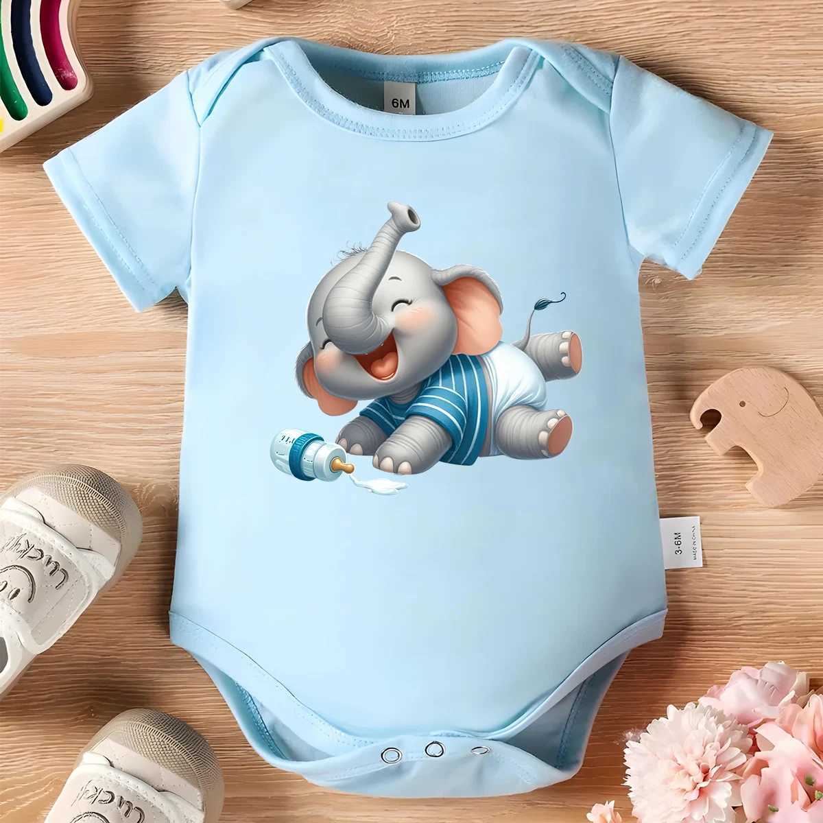 Cute Baby Elephant 100 Cotton Baby Clothe Baby Onesie Bodysuit Cute Print for 0 To 12 Months Newborn Short Sleeves Romper C251009